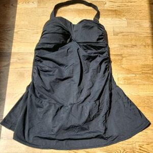 (16W) Anne Cole Black Halter One Piece Swimdress Classic Vacation Swim Beach Wow